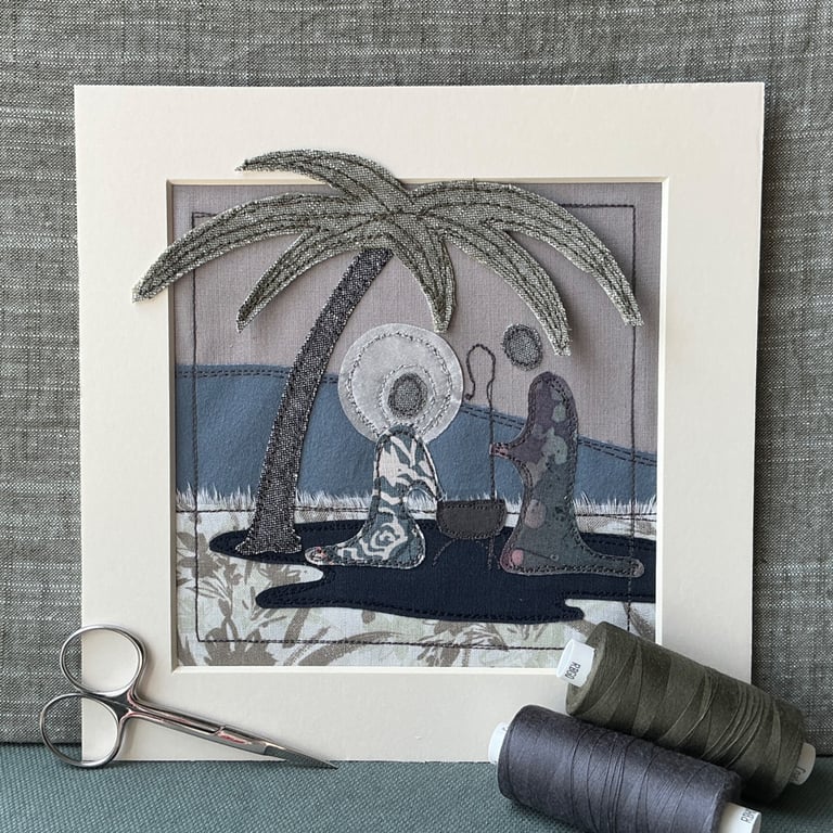 6" square machine-stitched Nativity scene picture. My own original design.