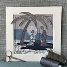 6" square machine-stitched Nativity scene picture. My own original design.