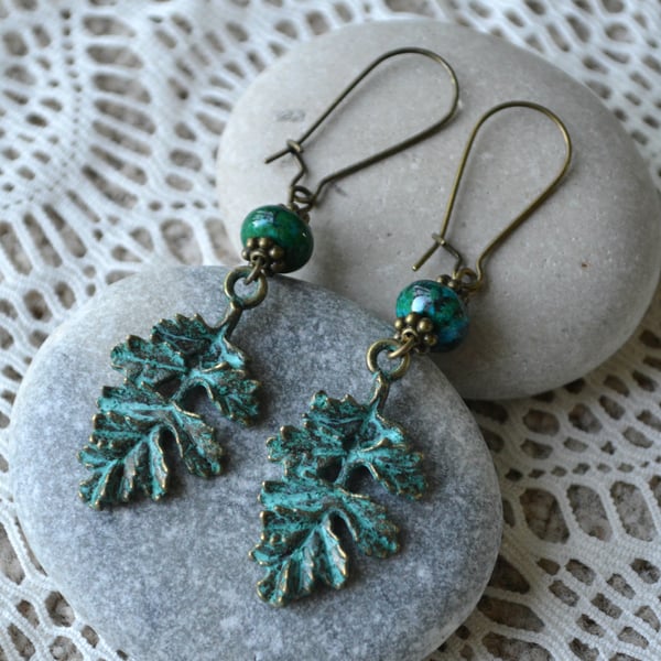 Patina Bronze Leaf Earrings