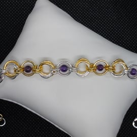 SALE - Two tone chainmaille bracelet with amethyst