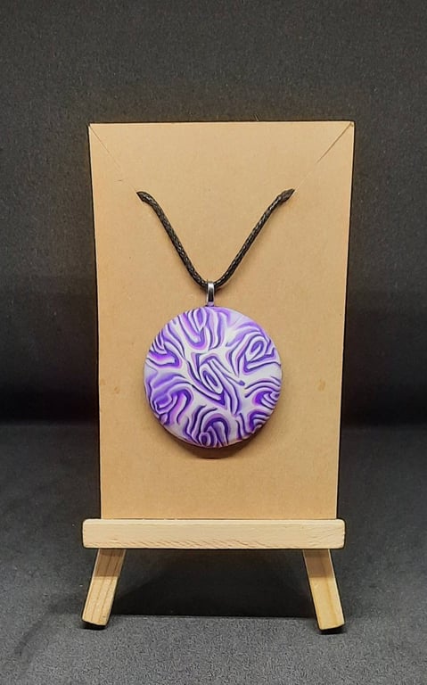 Polymer clay pendant necklace handmade jewellery 40 mm convex