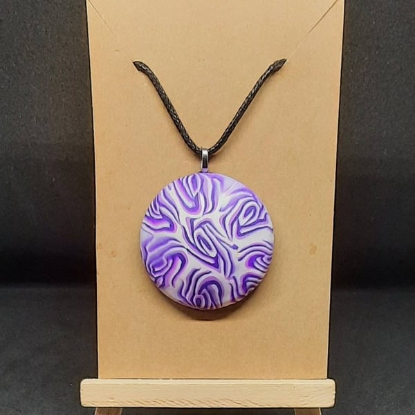 Polymer clay pendant necklace handmade jewellery 40 mm convex