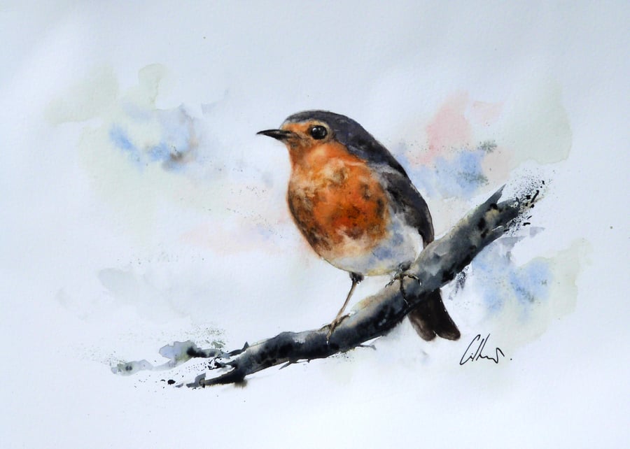 A Robin, Original Watercolour Painting.
