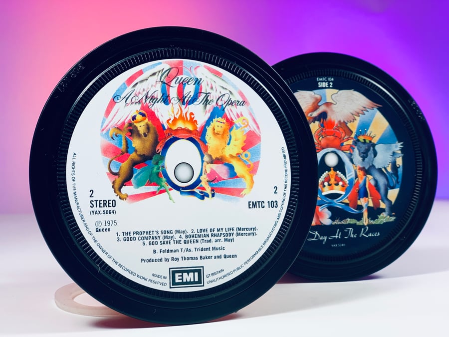 Queen - 2 vinyl record coasters.