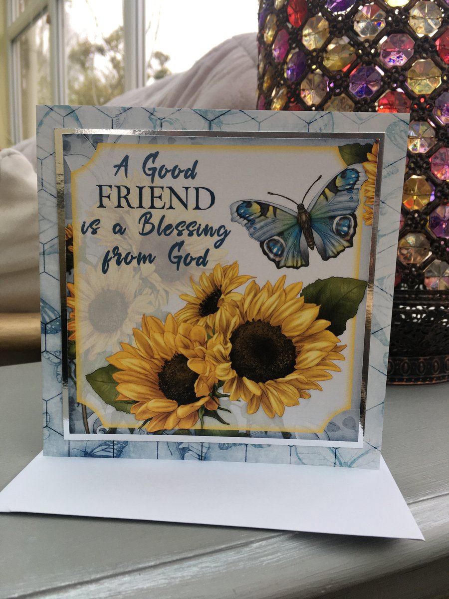 A good friend is a blessing from God sunflower and butterfly card