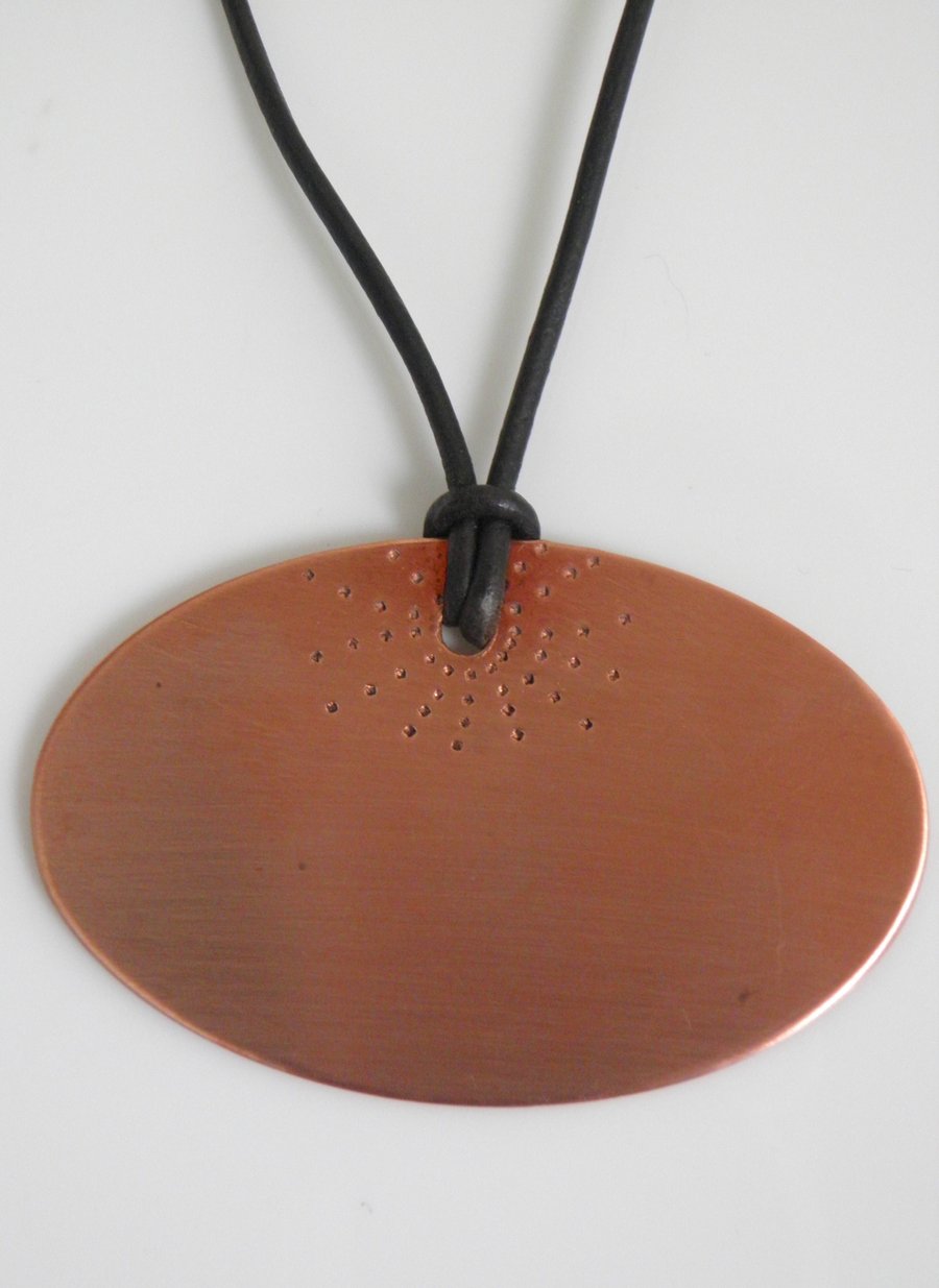 Copper Necklace on Leather, Handcrafted Pendant