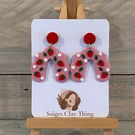 Strawberry Earrings with tiny white daisies