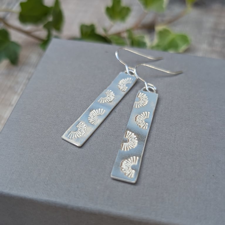 Sterling Silver Long Rectangle Sunrise Patterned Earrings - JBJ1066