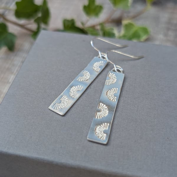 Sterling Silver Long Rectangle Sunrise Patterned Earrings - JBJ1066