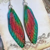Brightly Coloured Fairy Wing Sterling Silver Earrings