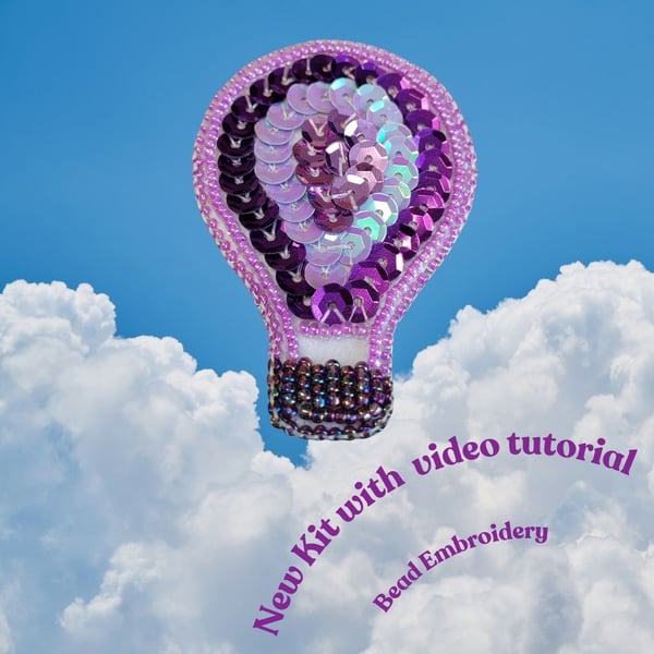 Bead embroidery Air Balloon - Pendant or Brooch