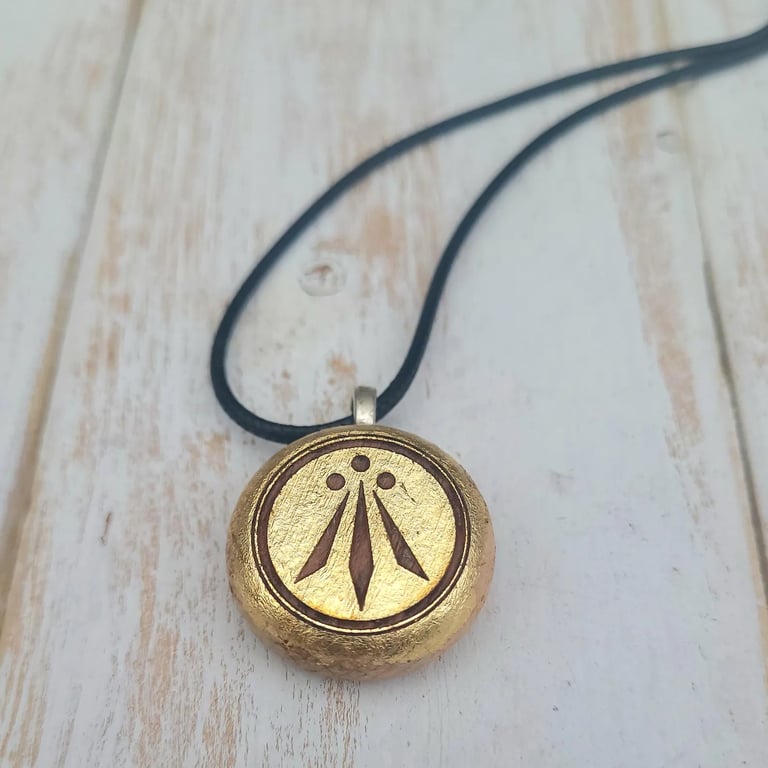 Awen Symbol Pendant - Celtic Druid Necklace - Handmade Beechwood with 22k Gold L