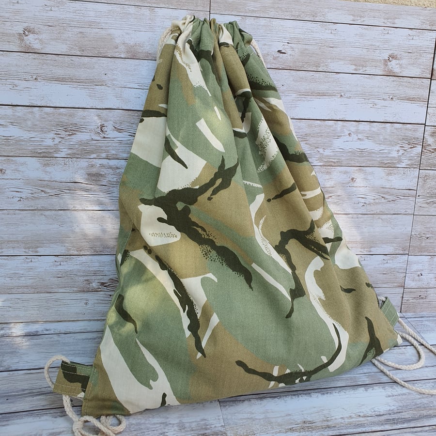 Camouflage Drawstring Bag, PE Kit, Backpack, cotton canvas, storage drawstring