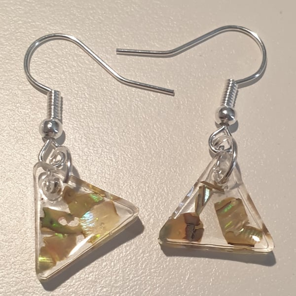 Triangle yellow mother of pearl resin earrings