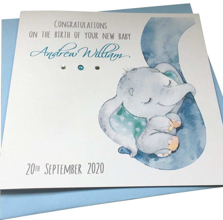 Personalised Handmade New Baby Elephant Design Card