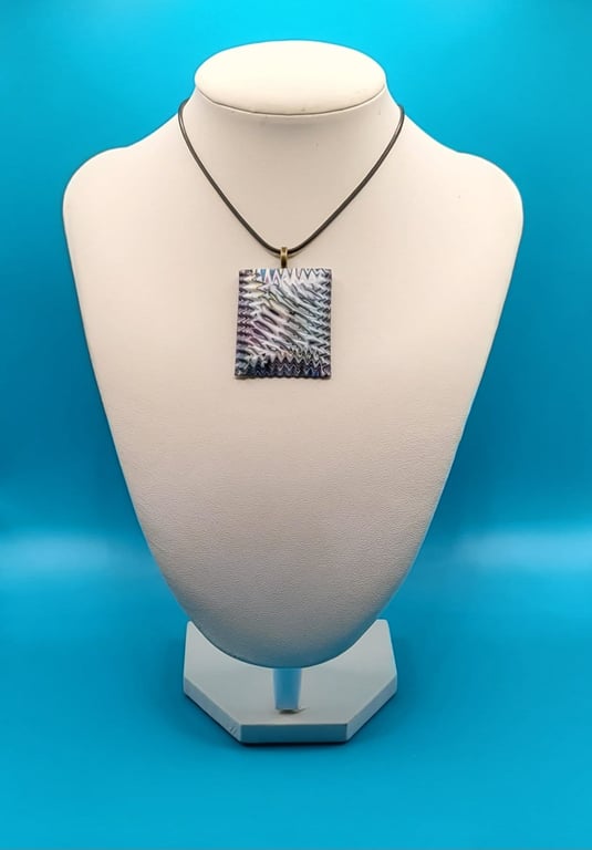 Handmade Square Polymer Clay Pendant Necklace, Colourful Geometric Artisan Jewel