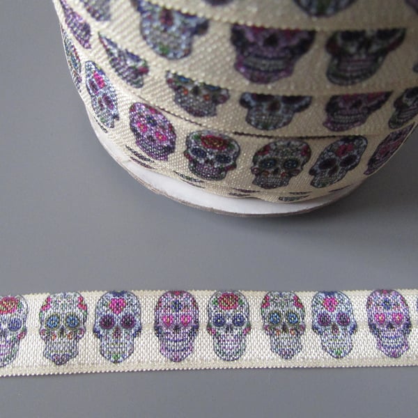 Sugar Skull Fold Over Elastic x 1 metre