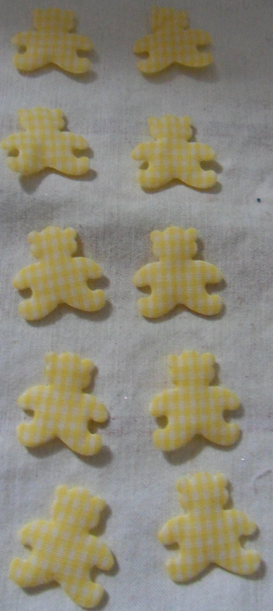 10 yellow gingham teddy bear embellishments. Approx 1" Free postage