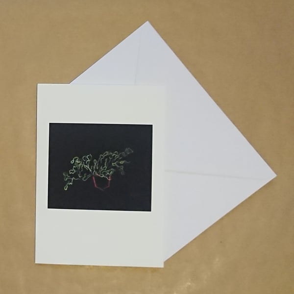 Cactus on Black botanical houseplant handmade card
