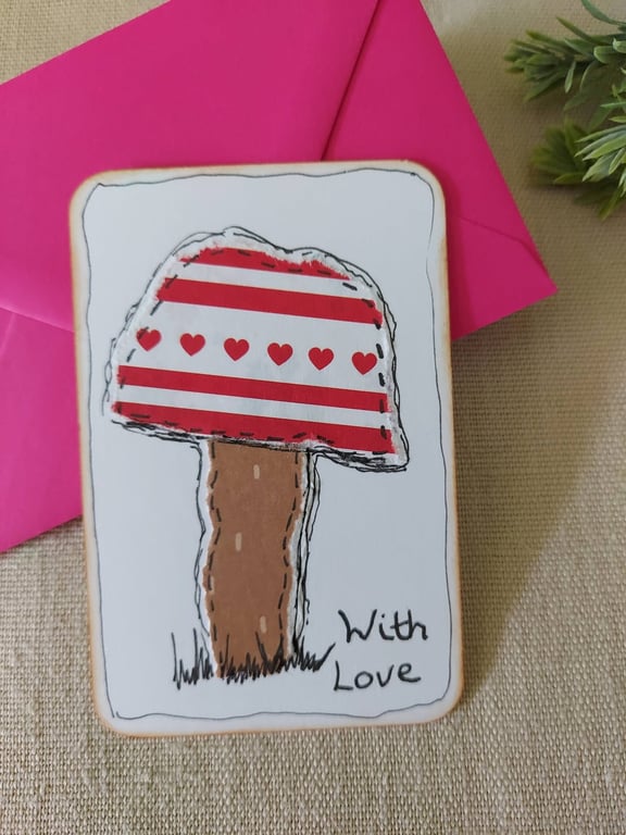 Toadstool or Mushroom Collage Notecard - Single Flat Card (Eco-Friendly) Heart