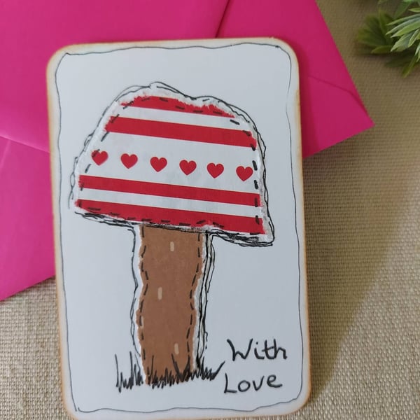 Toadstool or Mushroom Collage Notecard - Single Flat Card (Eco-Friendly) Heart