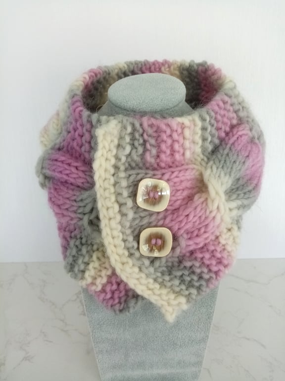 Cable Knit Neck Warmer in Misty Pink 100% pure wool 