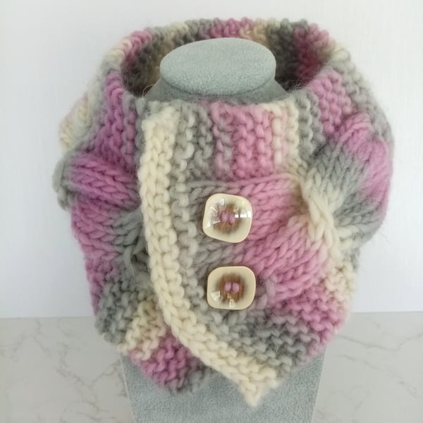 Cable Knit Neck Warmer in Misty Pink 100% pure wool 