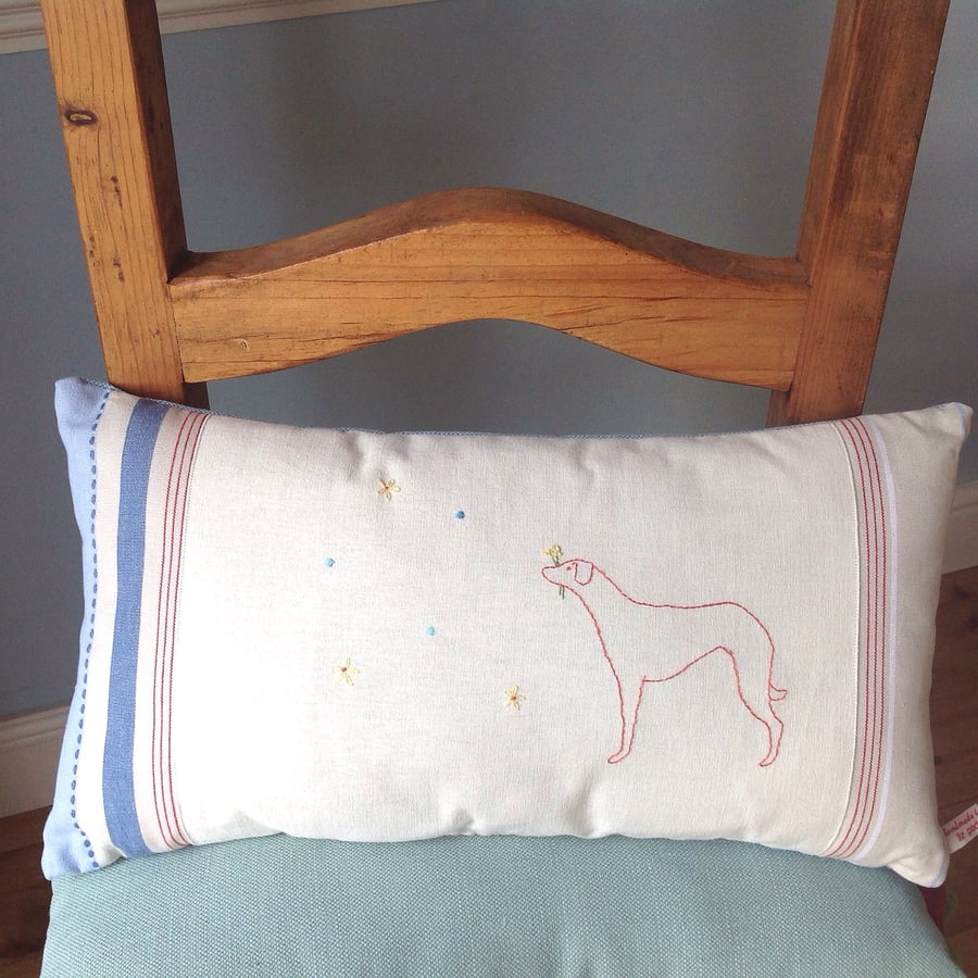 Hand Embroidered Whippet Dog Cushion