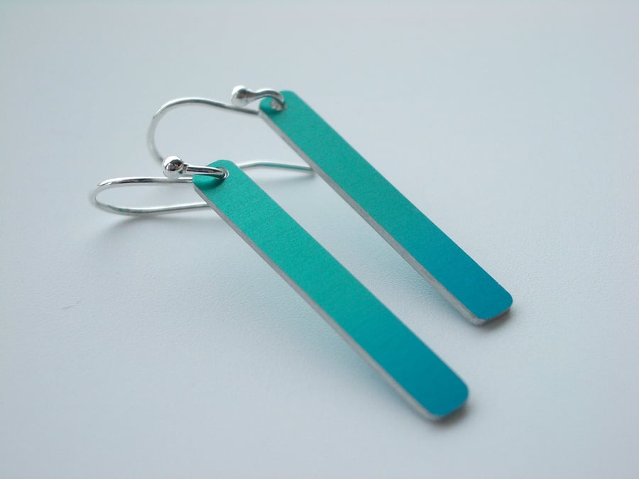 Rectangle earrings dip dyed in turquoise & blue