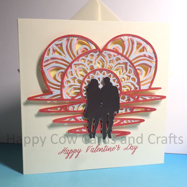 Beautiful layered sunset couple Valentines card