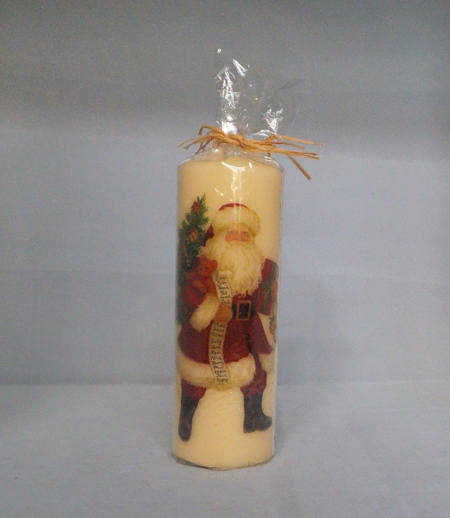 Decorated Candle Vintage Father Christmas Santa Tree Gifts Names Decoupage 