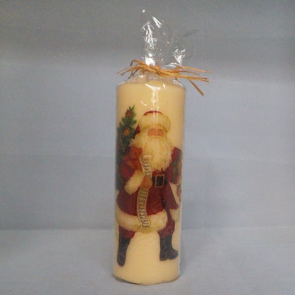 Decorated Candle Vintage Father Christmas Santa Tree Gifts Names Decoupage 