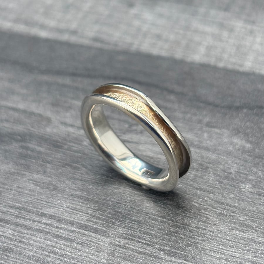 Silver and gold freeform ring, freeform ring, wavy ring, wedding ring, ocean