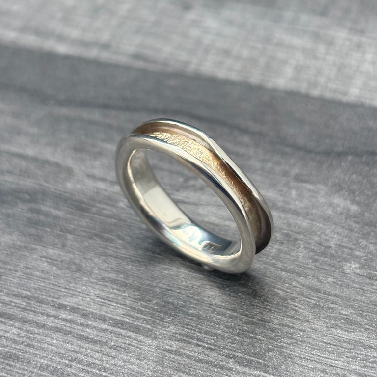 Silver and gold freeform ring, freeform ring, wavy ring, wedding ring, ocean
