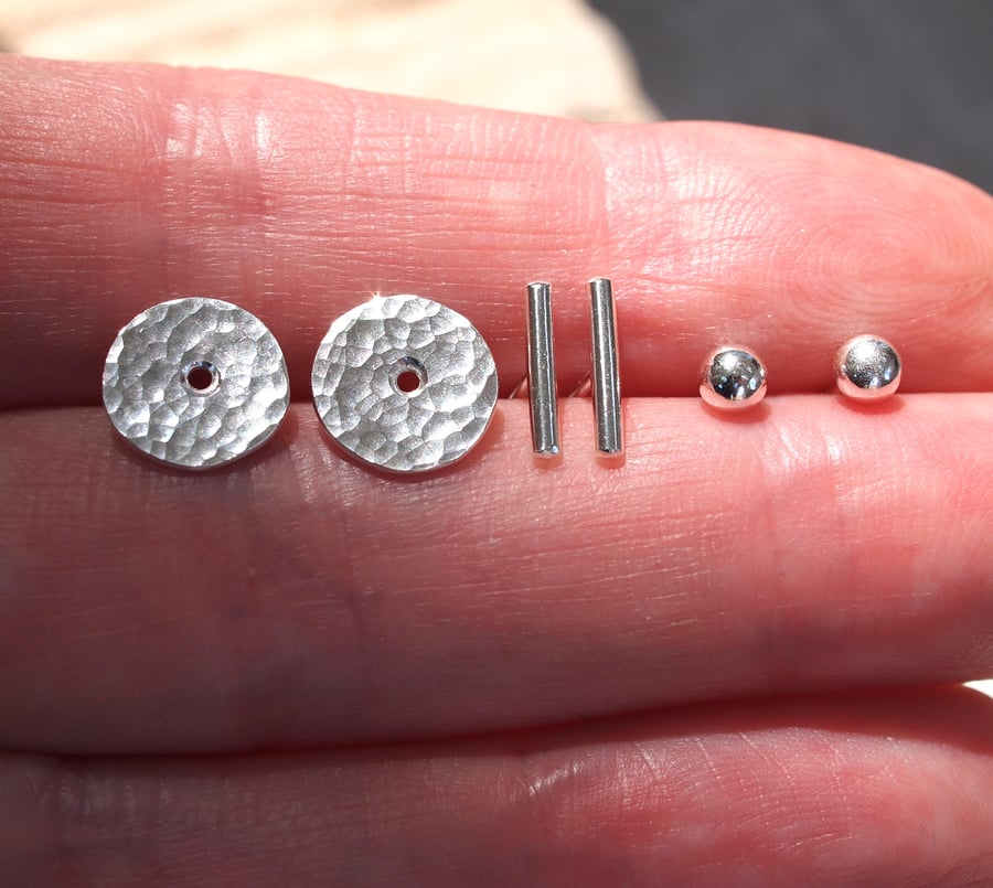 Interchangeable Silver Stud Earrings, Earring Set, Dot Dash Disc Earrings