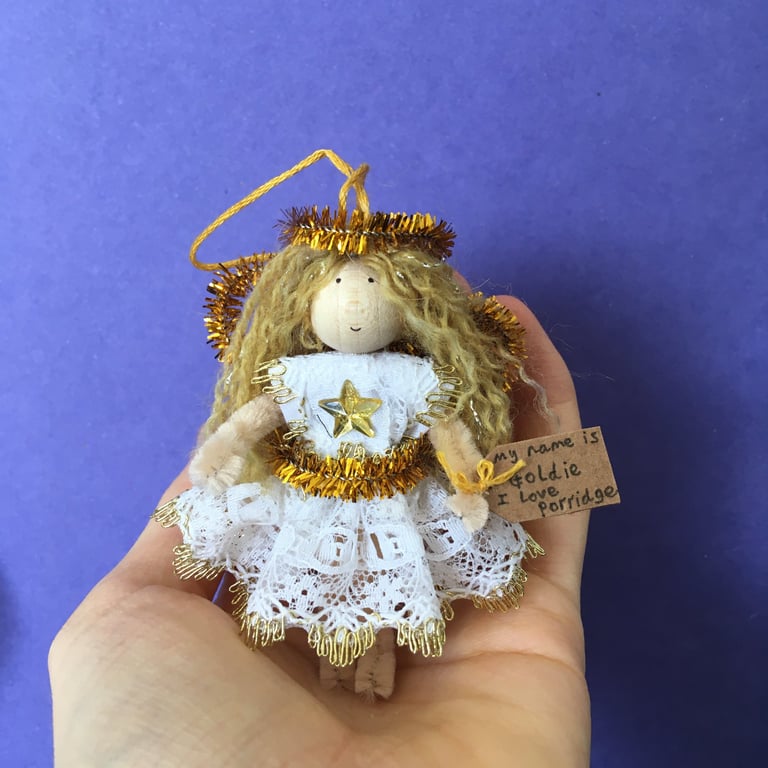 Tiny Gold And White Fairy Doll Decoration 