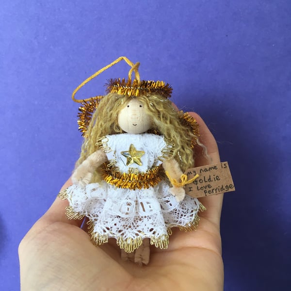 Tiny Gold And White Fairy Doll Decoration 