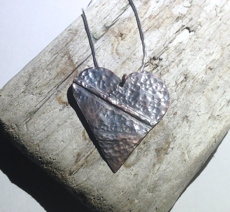  Handmade Dark Copper Large Heart Pendant Necklace - UK Free Post