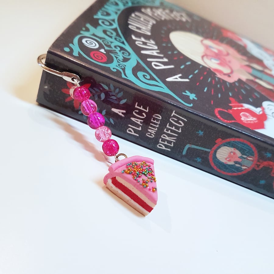 Retro pink cake slice bookmark Quirky, fun, unique, handmade, novel