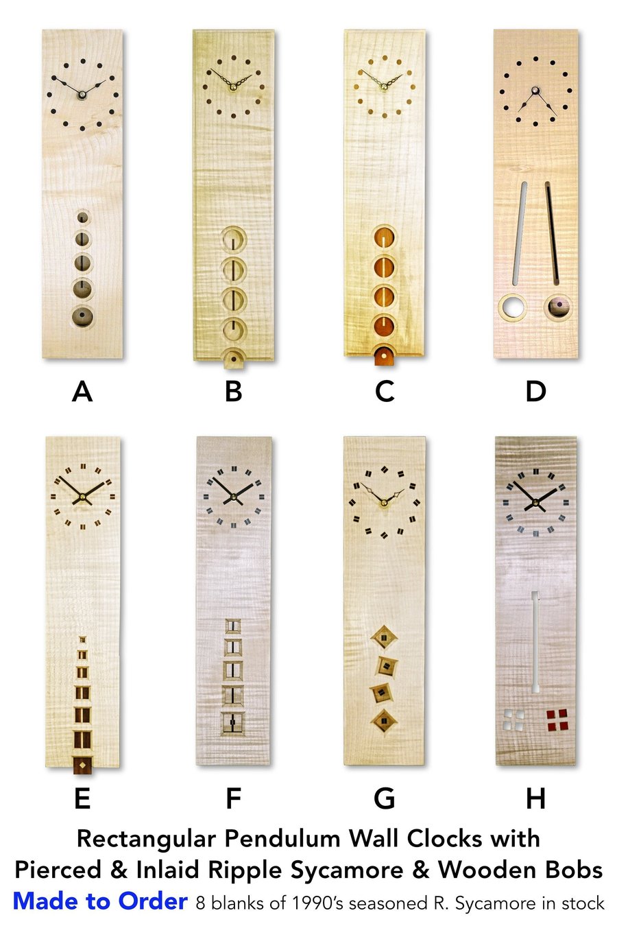 Wall Clocks - Rectangular Clocks - Pendulum Clocks - Pierced and Inlaid Ripple S