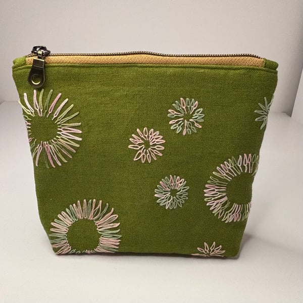 Hand embroidered zip top purse, pouch