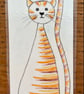 Hand painted original watercolour and ink fat cat bookmark - Image 1