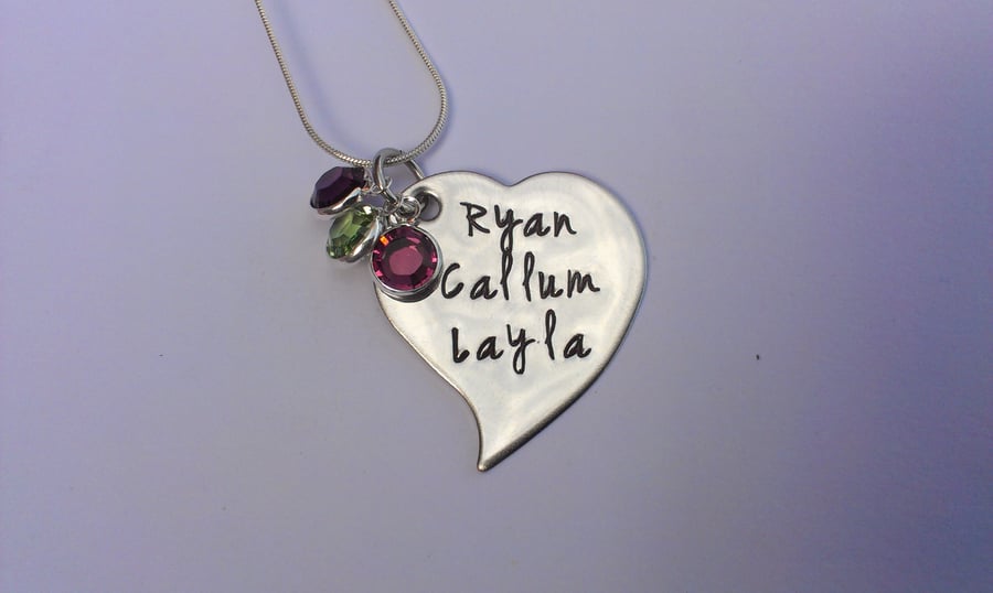 Hand Stamped personalised tilted heart name necklace