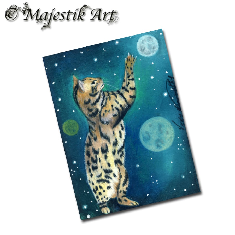 Archival ACEO Bengal Cat Print 'Catch it' By V Kenworthy