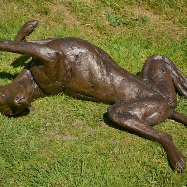 Bronze Resin Vizsla Lying on its Back Statue Large Bronze Resin Garden Sculpture