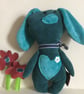  Jade Corduroy Bunny, Handmade Floppy Eared Plushie Bunny with heart, - Image 3