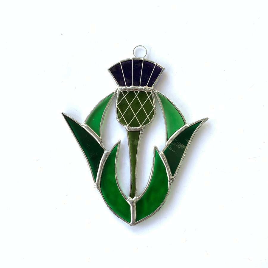 Stained Glass Thistle - Handmade Hanging Window Decoration 