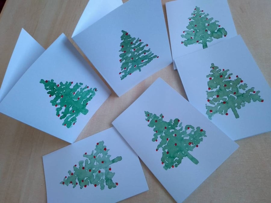Set of 6 Original Hand Painted Christmas Cards 