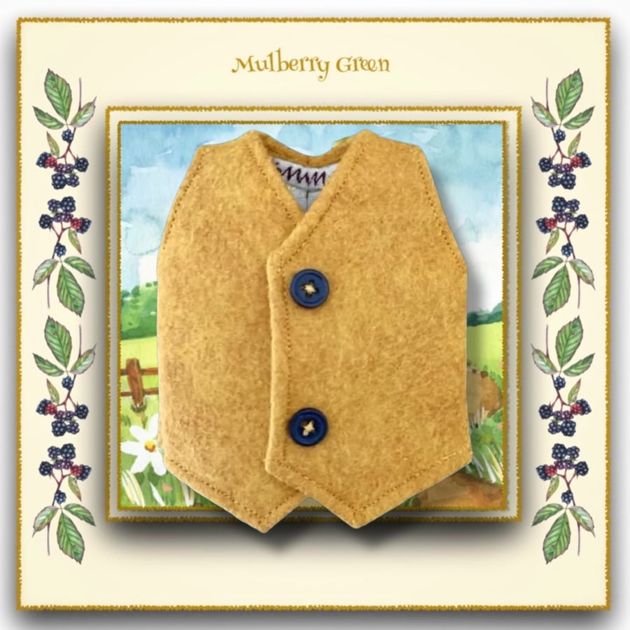 Tailored Felt Waistcoat - Lined with Gold Leaf Print Cotton