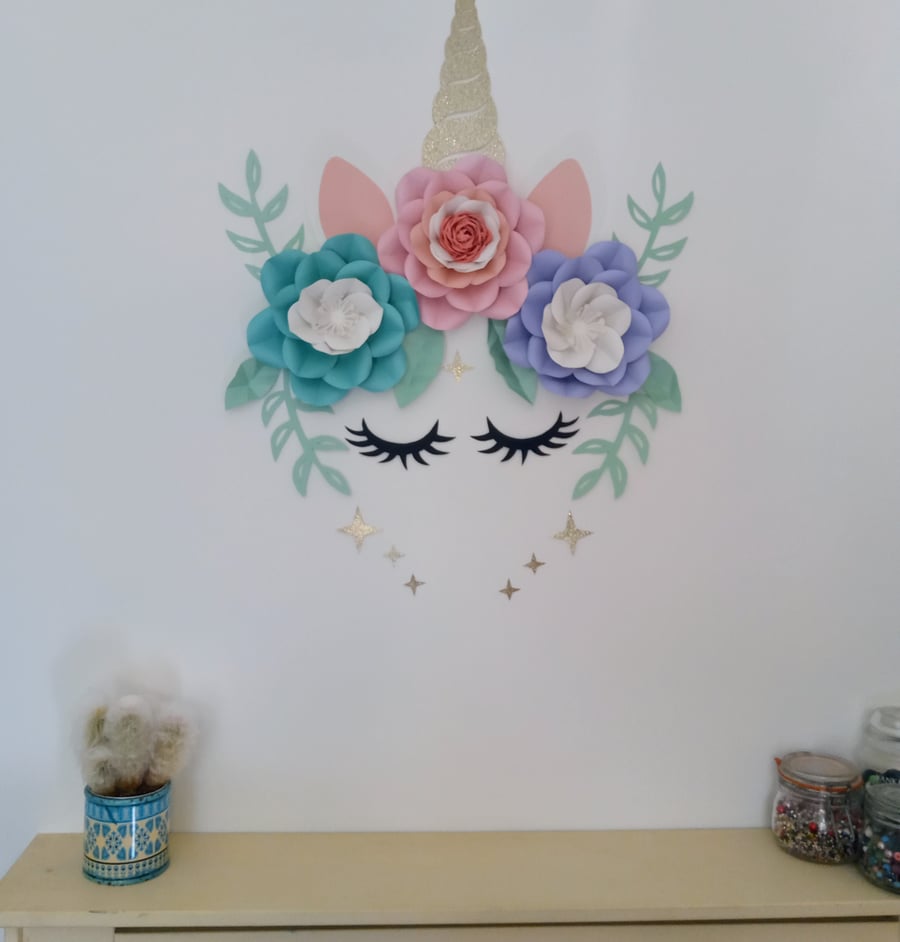 Unicorn Flowers Papercraft Wall Art